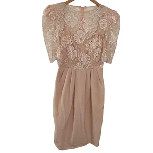 Vintage 80s Christian Dior Robes Du Soir Sheath Dress Sz 6 Peach Pink Lace Silk - Picture 1 of 5