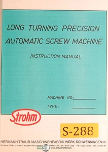 Strohm Long Turning Automatic Screw Machine, Operations and Parts Manual - Picture 1 of 3