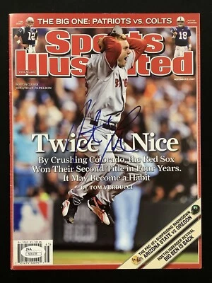 Jonathan Papelbon Signed Sports Illustrated 11/5/07 No Label Baseball Auto JSA - Image 1 of 4