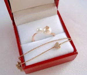 "Juego - Anillo y pulsera de oro rosa 14 K perlas con diamantes ""Corazones"" VIDA - Imagen 1 de 11