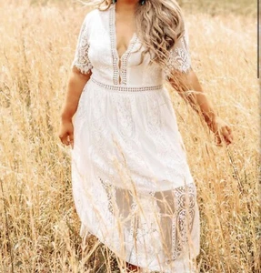 Southern Fried Chics Nobody But You White Vintage Lace Dress Sz Medium - Picture 1 of 2