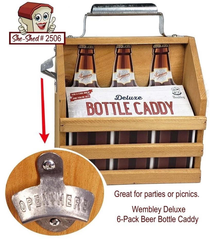 Wembley Deluxe Wooden Beer Bottle Caddy with Bottle Opener -