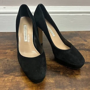 Diane Von Furstenberg Black Calfskin Suede Leather Pony Style Pump Heels 7.5 B - Picture 1 of 9