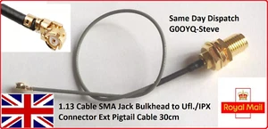 1.13 Cable SMA Jack Bulkhead to Ufl./IPX Connector Ext Pigtail Cable 30cm - Picture 1 of 3