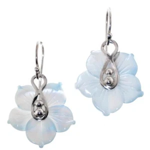925 Sterling Silver Blue Mother Of Pearl Shell Flower Sterling Earrings, 7/8" - Picture 1 of 2