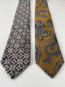 Jos. A. Bank Signature Tie Lot - 2 pack - 100% Silk Neckties - Silver Gold - EUC - Picture 1 of 7