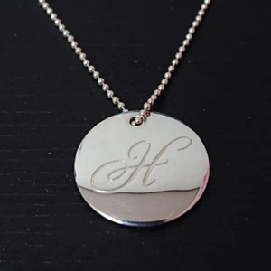 TIFFANY & Co. Notes Letter Alphabet Initial T Disc Necklace Silver Used F/S - Picture 1 of 10