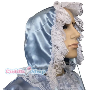 Cuddlz blau Satin Rüschenhaube in Erwachsenengröße mit Spitze - Bild 1 von 1