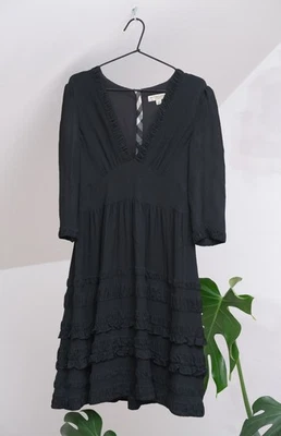 Vestido midi Burberry London Luxury para mujer negro con cuello en V talla UK 8 Foto 1 de 4
