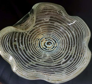 Vtg MURANO Barovier Toso Zebrati Style Gold Fleck Optic Swirl Candy Dish Ashtray - Picture 1 of 16