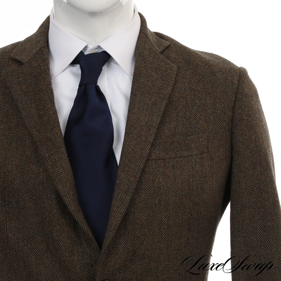 Brooks Brothers 1818 Madison Green Brown Mixed Herringbone Tweed Fall Jacket 40S - Image 1 of 4