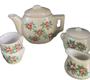 JUEGO DE TÉ miniatura floral vintage para niños olla taza brillo desgaste Japón ocupado - Imagen 1 de 13