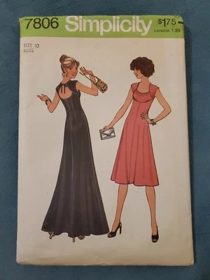 Simplicity 7806 Dress in 2 Lengths Size 10 Bust 32.5" Vtg 70s Factory Fold  - Image 1 of 3