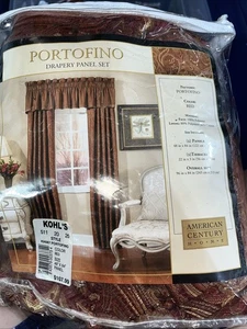 Portofino Drapery Panel Set Curtains 48”x 84” Sky Color Red And Gold - Picture 1 of 4