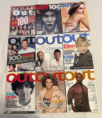 OUT Magazine Lot of 9 Gay LGBTQ 1998-2005 Ellen Dolce Gabbana Parker Posey Foto 1 de 2