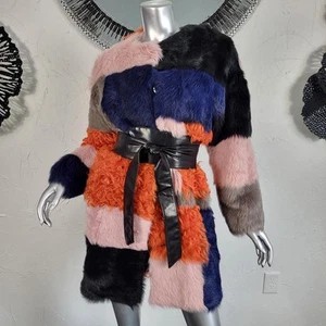 NWT~$990~TOPSHOP~S/M~ORANGE GENUINE SHEEPSKIN FUR REAL MONGOLIAN LAMBSKIN COAT - Picture 1 of 24