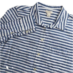 J Crew Shirt Women’s Button Up XS Blue/White Stripe Linen Cotton Long Sleeve - Picture 1 of 4