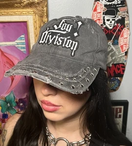 Joy Division Hat Black Distressed Ragged CUSTOM MADE 1 of 1 Adjustable Punk Goth - Picture 1 of 10