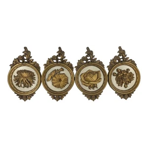 Vintage Dart Ind. 1977 Syroco MCM Wandrelief 7490B Floral Gold/Creme 4er Set - Bild 1 von 15