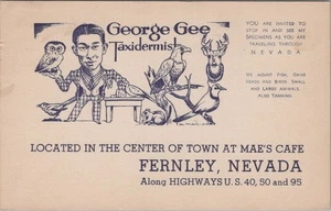 George Gee Taxidermist Fernley Nevada NV Mounts Fish Game Heads 1950 Postcard - Picture 1 of 2