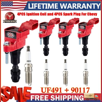 4X Ignition Coil & Iridium Spark Plug For 2007-2014 Chevrolet Malibu 2.4L UF491 Foto 1 de 4