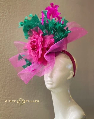 Aimee Fuller Verde Azulado Fascinator Rosa Caliente Kentucky Derby Rosa Sombrero Royal Ascot Foto 1 de 4