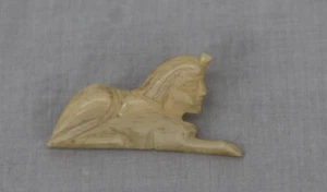 Vintage Egyptian Sphinx Brooch Pin Carved Bovine Bone MCM 1940s 50s - Picture 1 of 3