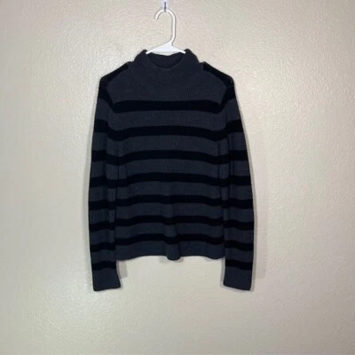 Suéter Eileen Fisher Mujer Pequeño Lana Merino Cuello Simulado Rayas Negro Gris Foto 1 de 4