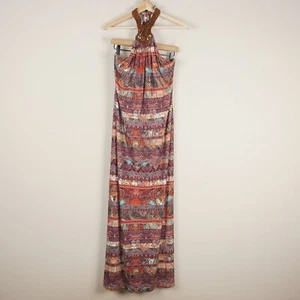 Sky Brand Pamela Maxi Multi Color Paisley Braided Suede Collar Dress Womens M - Picture 1 of 14