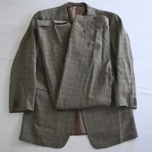 Armani Collezioni 46L 36x36 Brown Windowpane Flannel Italy Made Mens Suit - Picture 1 of 12