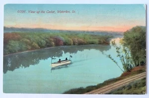 Waterloo IA Iowa View up the Cedar Vintage Postcard C6 - Picture 1 of 2