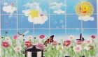 STOVE BACKSPLASH STICKER / WALL DECAL (35" x 23") SUN, BUTTERFLIES &  FLOWERS