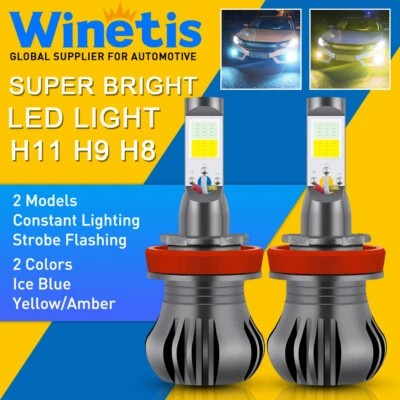 H11 LED DRL Fog Driving Lights Bulb Dual Color FLASH Switchback Yellow Ice Blue - Image 1 of 4