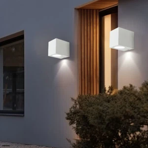 Fassadenleuchte Außenlampe Wandleuchte Glas weiß Alu Down Strahler GU10 2er Set - Bild 1 von 12