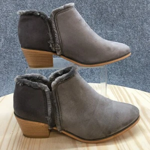 Journee Collection Boots Womens 7 Ankle Bootie Gray Suede Pull On Faux Fur Block - Picture 1 of 16