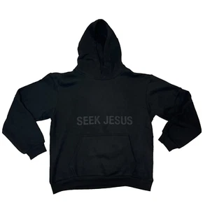 Sudadera con Capucha Unisex Seek Jesus Made by Heaven Negra con Logo Mate Talla Pequeña Nueva - Imagen 1 de 6