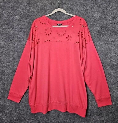 Torrid Pullover Womens 3X Red Knit Eyelet Knit Long Sleeve Comfy Sweatshirt - Image 1 of 4