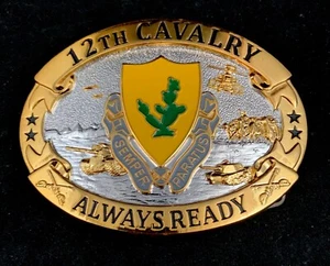 🌟US Army 12th Cavalry Regiment Semper Paratus DUI Belt Buckle, Gold Silver Tone - Picture 1 of 6