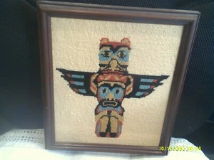 Vtg. Completed & Framed Needlepoint Pic-Thunderbird-frame 11-3/4" L x 10-1/4" W - Picture 1 of 3
