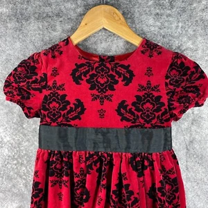 Hartstrings Dress Girls 6 Red Black Velvet Palampore Floral Ribbon Cotton Party - Picture 1 of 11