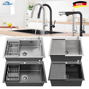 Fregadero de cocina de acero inoxidable Fregadero empotrado Fregadero con escurridor Grifo de cocina - Imagen 1 de 109