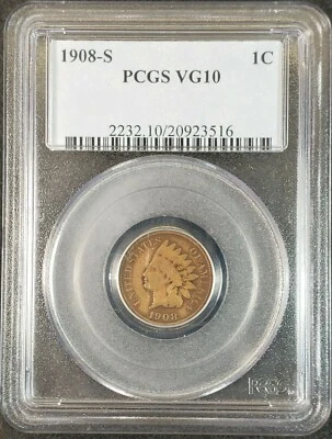 1908-S Indian Head Cent PCGS VG10 2232.10/20923516 Exquisite Coin Rare Key - Image 1 of 4