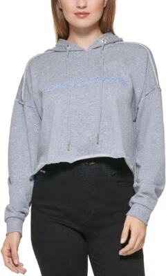 Pulôver moletom com capuz feminino DKNY crop graphic cinza tamanho X pequeno - Imagem 1 de 3