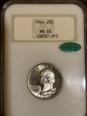1944 Washing Quarter NGC 65 Fatty CAC Sticker Embossed Gold Back Wow! - Image 1 of 2