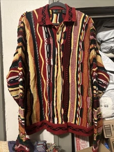 Maglione pullover 3D vintage colorato stile Baucci Coogi bottoni XL - Foto 1 di 6