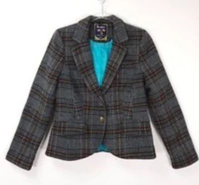 112 Boden British Tweed by Moon Wool Blazer Plaid Gray  Blue Brown US 6 - Image 1 of 4