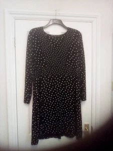 M&S collection black & white polka dot long sleeve jersey dress size 18 uk - Picture 1 of 2