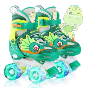 Dino Kids Toddler Roller Skates for Boys Girls,Dinosaur Quad Skating Shoes wi... - Picture 1 of 7