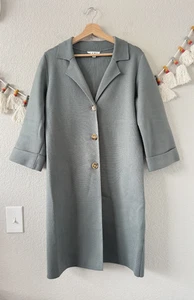 THML Sage Green Button Front Longline Heavyweight Coat Contemporary Modest S - Picture 1 of 8