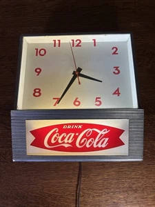 Vintage Drink Coca-Cola Coke Fishtail Clock Synchron Brass Lighted 1950’s 1960’s - Picture 1 of 15